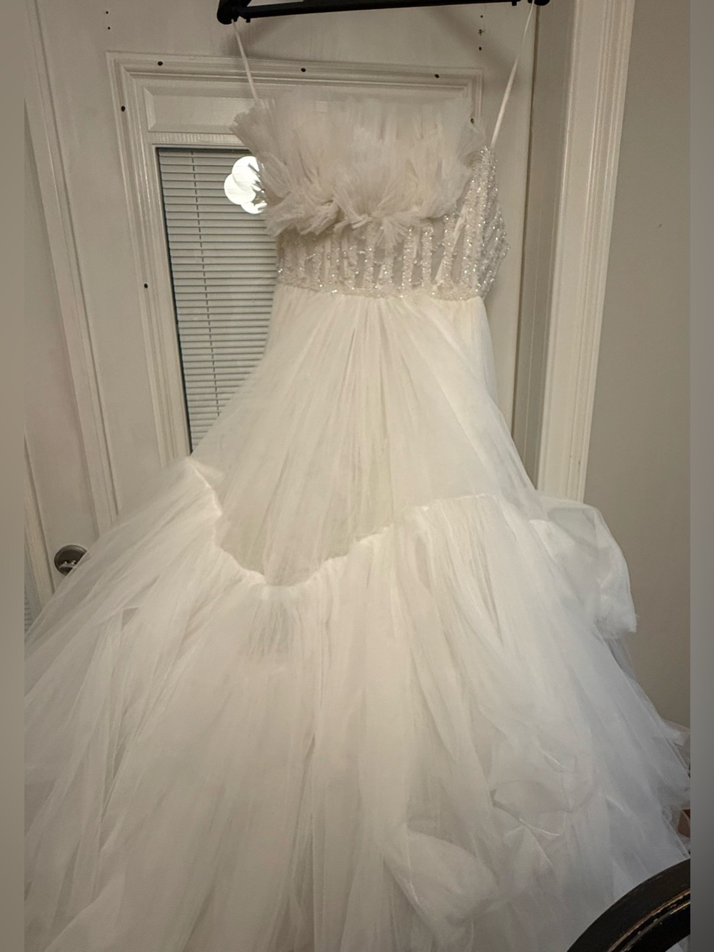 Romantic White Tulle Ball Gown Wedding Dress with Beaded Bodice